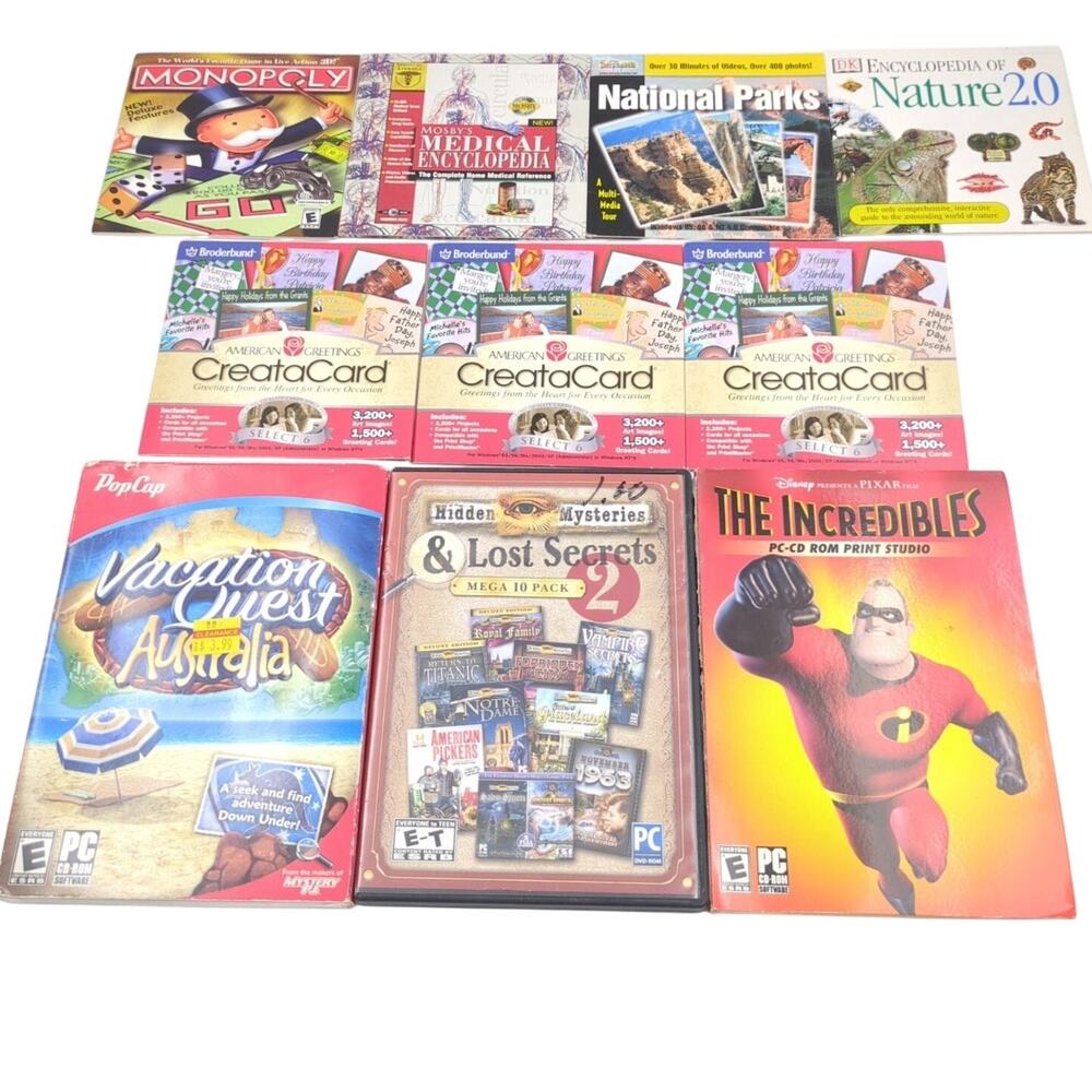 PC CD-ROM Video Game Software Lot of 10 Monopoly Incredibles CreataCard Untested